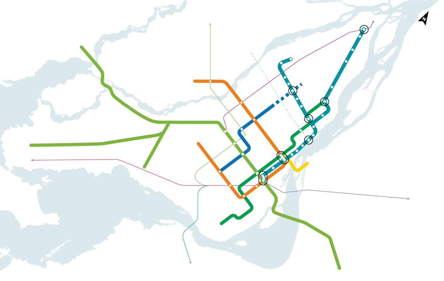 Connexions au réseau de transport du REM de l'Est