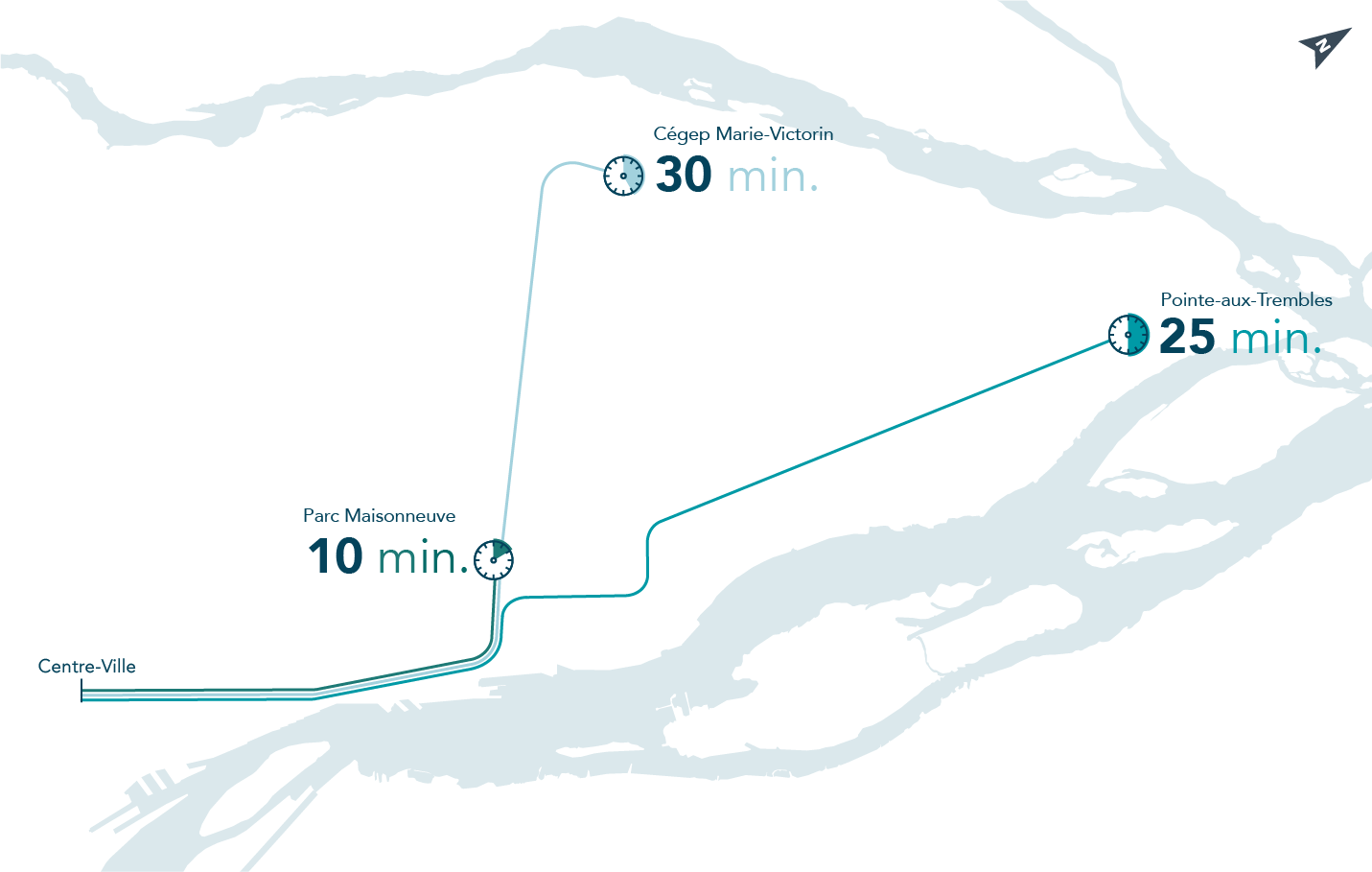 Carte des gains de temps REM de l'Est Carte des gains de temps REM de l'Est