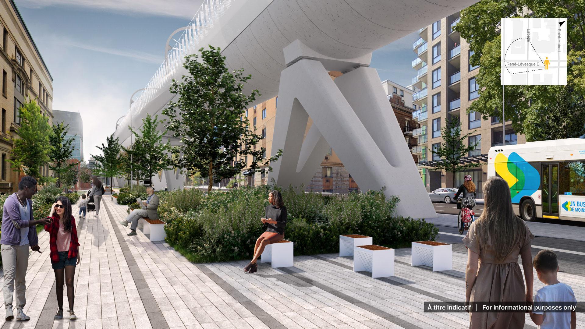 Rendu architectural de la promenade sur René-Levesque pour le REM de l'Est