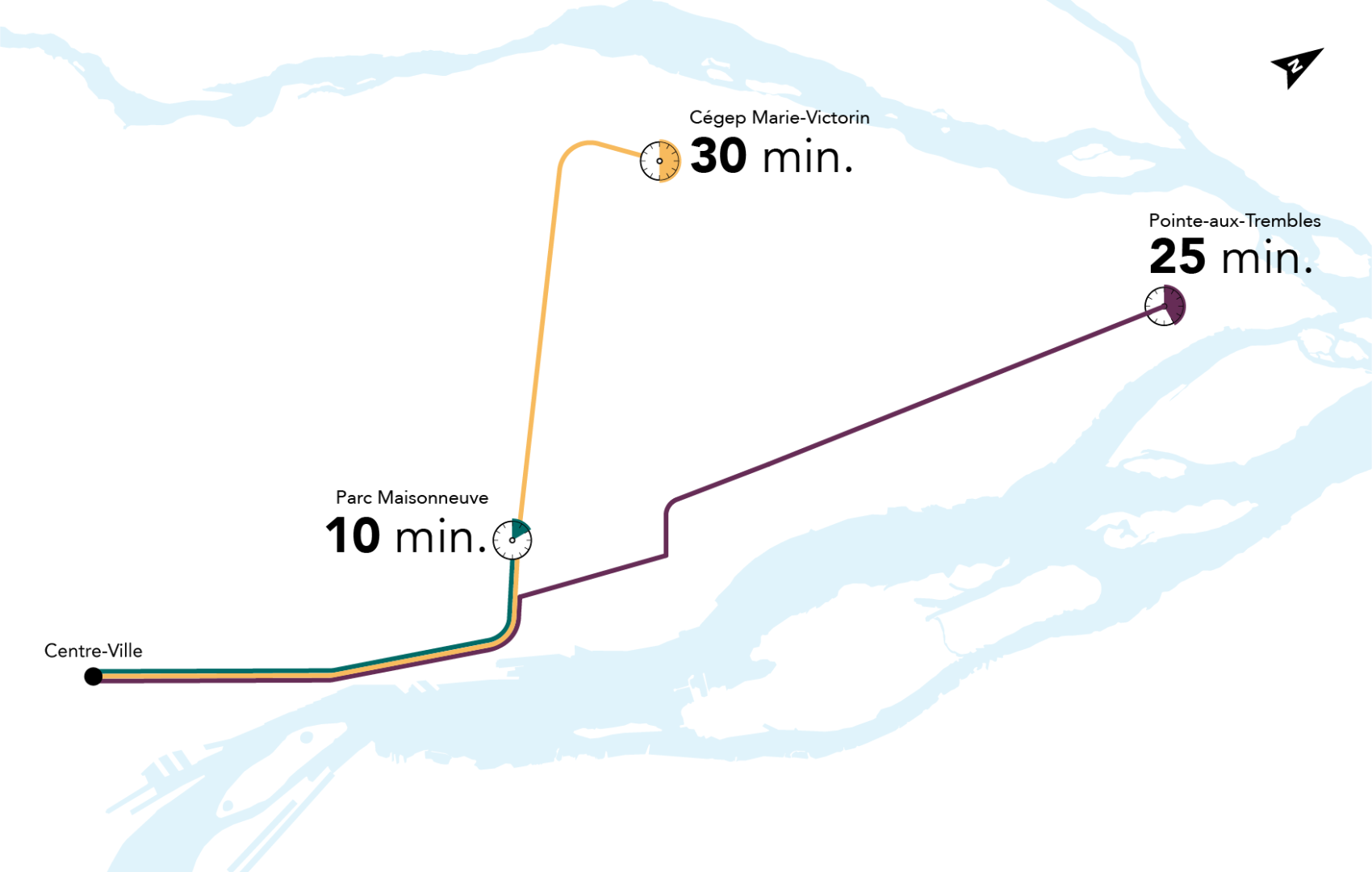 Carte des gains de temps REM de l'Est